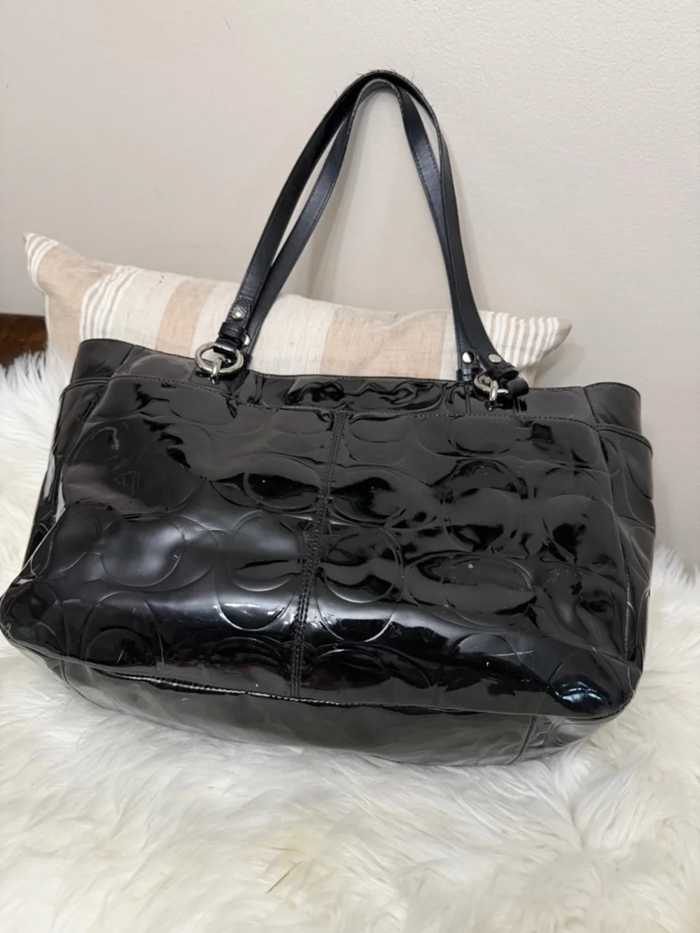 Coach Black Patent Leather Embossed Tote#F17729